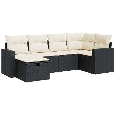 Set Divano da Giardino 6 pz con Cuscini Nero in Polyrattan - Foto 1