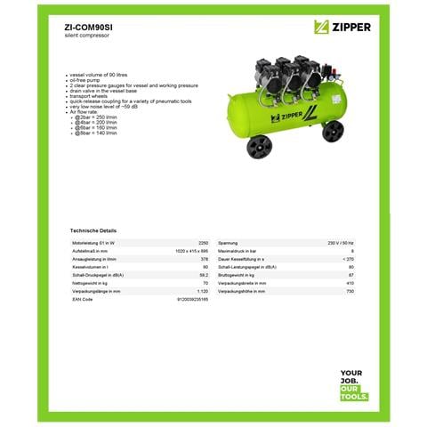 Compressore Aria Silenziato 90 Lt 8 Bar Zi-com90si - Foto 6