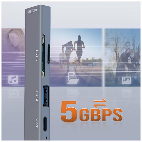 Hub Usb Supporta Otg Usb-c Power Delivery 60w E Lettore Schede Sd /tf, Grigio - Foto 2