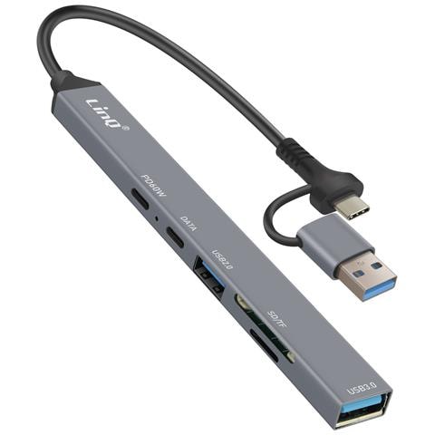 Hub Usb Supporta Otg Usb-c Power Delivery 60w E Lettore Schede Sd /tf, Grigio - Foto 1
