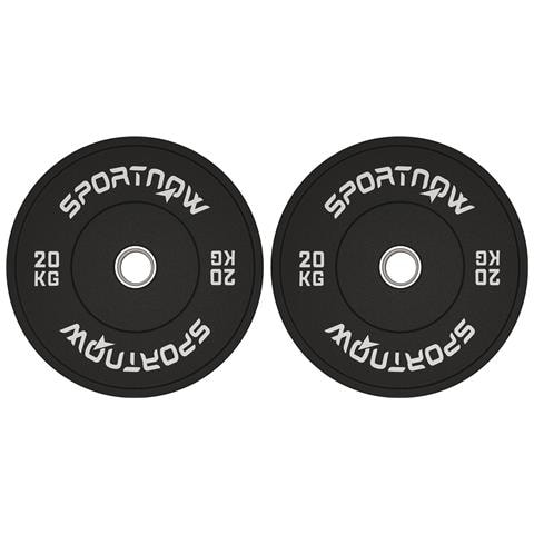 Set 2 Dischi Pesi da 20kg in Gomma con Foro da 2"" / 5 cm per Manubri e Bilancieri, Nero - Foto 1