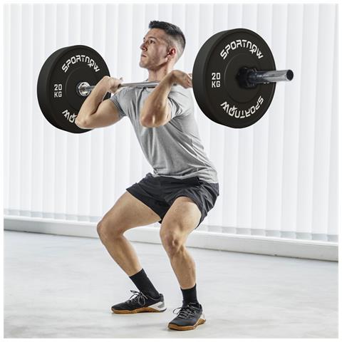 Set 2 Dischi Pesi da 20kg in Gomma con Foro da 2"" / 5 cm per Manubri e Bilancieri, Nero - Foto 2