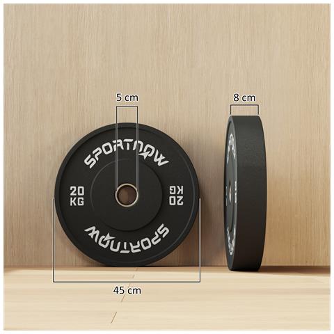 Set 2 Dischi Pesi da 20kg in Gomma con Foro da 2"" / 5 cm per Manubri e Bilancieri, Nero - Foto 6