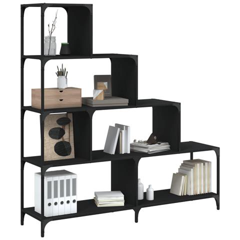 Lusso Casadino - Libreria A 4 Gradini Nera 139x33,5x149 Cm In Legno Multistrato - Foto 8