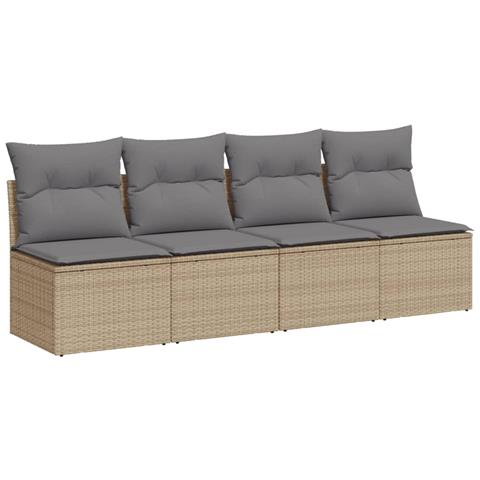 Divano Da Giardino Con Cuscini A 4 Posti Beige In Polyrattan - Foto 1