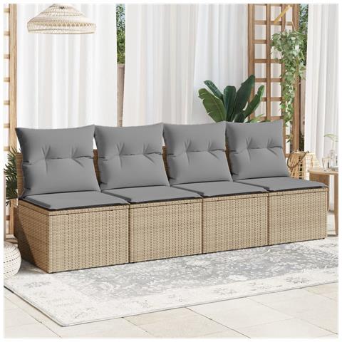 Divano Da Giardino Con Cuscini A 4 Posti Beige In Polyrattan - Foto 2