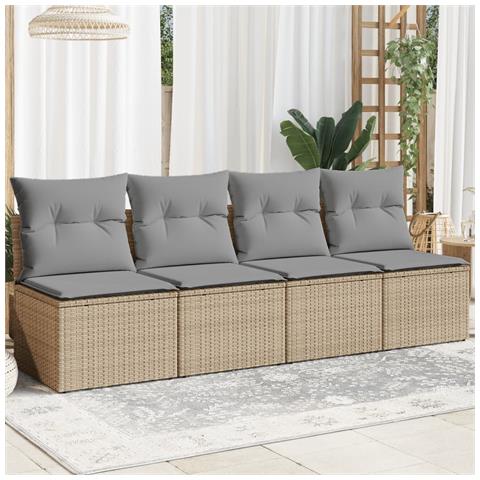 Divano Da Giardino Con Cuscini A 4 Posti Beige In Polyrattan - Foto 8