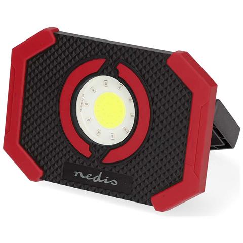 Lampada Da Lavoro A Led Ricaricabile Da 10w 1000lm Con Supporto A Magnete, Nero / Rosso - Foto 1