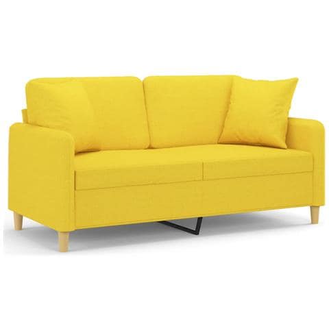 Divano a 2 Posti con Cuscini Giallo Chiaro 140 cm in Tessuto - Foto 1