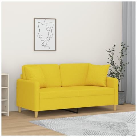 Divano a 2 Posti con Cuscini Giallo Chiaro 140 cm in Tessuto - Foto 2