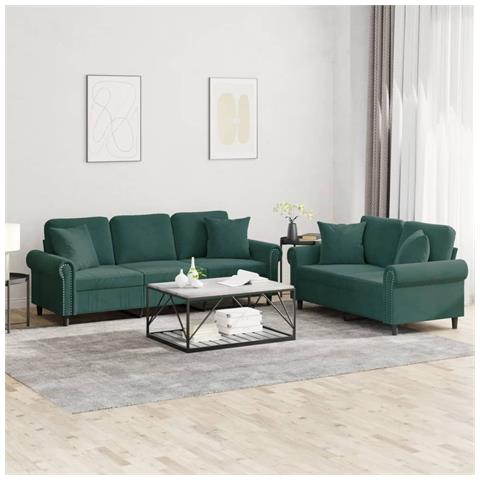 Set di Divani 2 pz con Cuscini Verde Scuro in Velluto - Foto 2