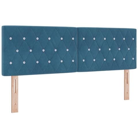 Testiera  con bottoni in cristallo imbottita blu scuro 140 cm in velluto - Foto 1