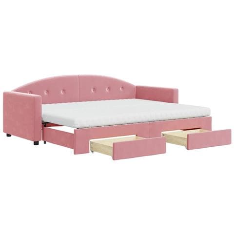 Divano Letto Estraibile con Cassetti Rosa 80x200 cm Velluto - Foto 1
