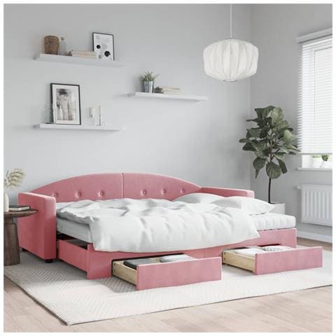 Divano Letto Estraibile con Cassetti Rosa 80x200 cm Velluto - Foto 2