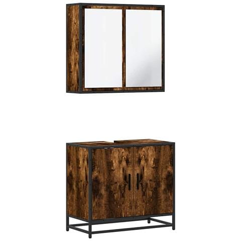 Set Mobili da Bagno 2 pz Rovere Fumo in Legno Multistrato - Foto 1