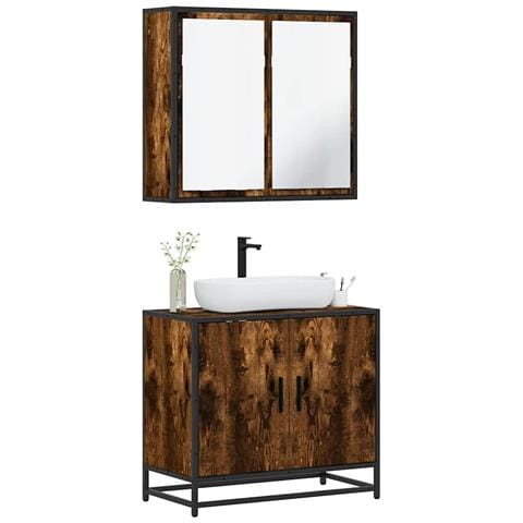 Set Mobili da Bagno 2 pz Rovere Fumo in Legno Multistrato - Foto 2