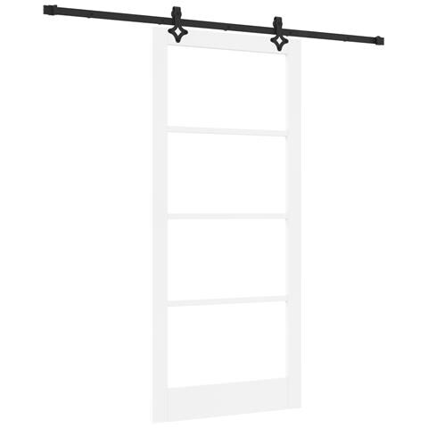 Porta Scorrevole con Set di Hardware Bianca 93x211 cm in Legno Massello di Pino, Porta Interna con Vetro 'ORKDAL'Bianca 93x211x4 cm - Foto 1