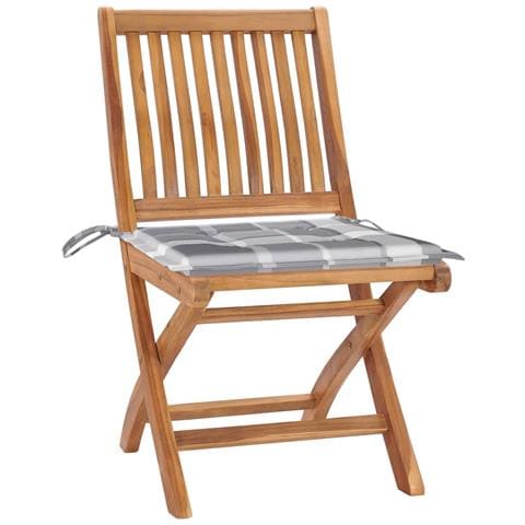 Sedie Giardino 2 Pz Con Cuscino Grigio A Quadri Massello Di Teak - Foto 1