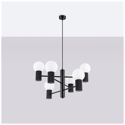 Lampadario Halo 6 Nero Sl. 1830 - Moderno Lampadario Nero 230x64x64 Cm - Foto 2