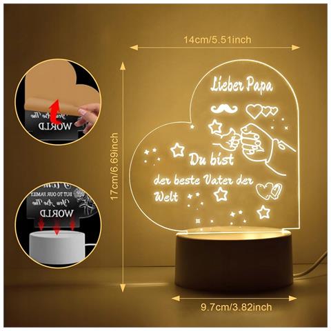 Lampada Da Notte Led Cuore 3d Regalo Per Papà Acrilico Su Usb - Foto 2