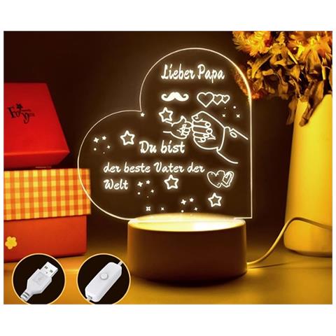 Lampada Da Notte Led Cuore 3d Regalo Per Papà Acrilico Su Usb - Foto 3