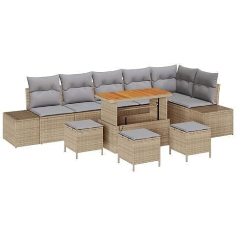 Set Divano da Giardino con cuscino 10 pcs Beige Poly Rattan - Foto 1