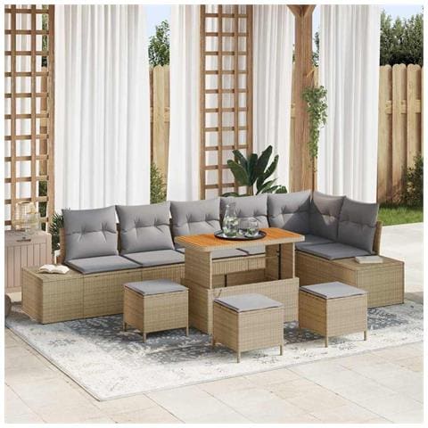 Set Divano da Giardino con cuscino 10 pcs Beige Poly Rattan - Foto 2