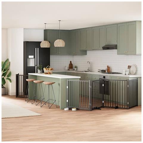 Cancello Cani Porta Pieghevole Nero 12 Pannelli 960 cm Pioppo - Foto 2