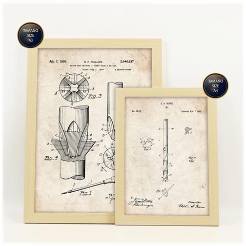 Set Di 6 Stampe Con Strumenti Di Costruzione 1 Poster Di Brevetti Con Immagini Di Brevetti Retrò Design D'interni In Stile Vintage A3 & A4 Telaio In Legno Chiaro - Foto 6