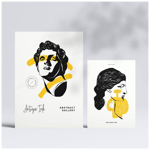 Set Di 6 Stampe Busti In Inchiostro Nero Ispirati Alla Mitologia Greca, Stampe Per L'interior Design A3 & A4 Senza Cornice - Foto 2