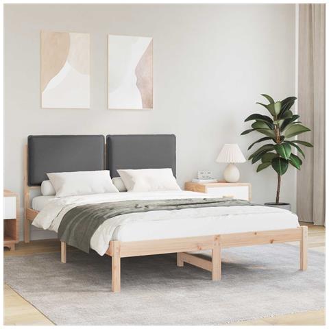 Letto con Testiera Rivestita Grigio scuro 140 x 200 cm - Foto 2