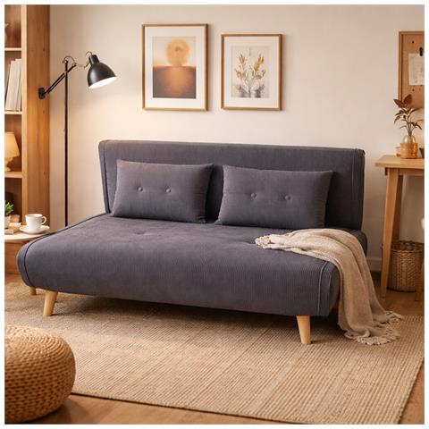 Ennis Divano Letto In Velluto A Coste Grigio A 2 Posti - Foto 2