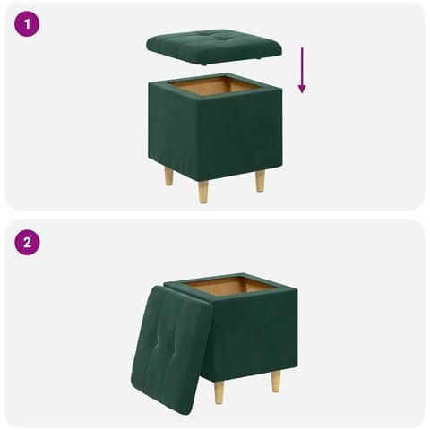 Pouf contenitore Verde Scuro 40 x 40 x 45 cm Velluto - Foto 9