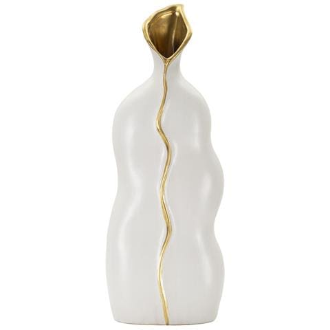 Vaso Uma Alto In Ceramica Bianca Con Dettagli Oro - Foto 1