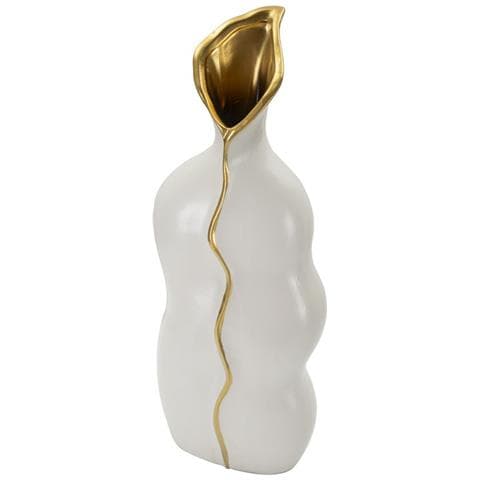 Vaso Uma Alto In Ceramica Bianca Con Dettagli Oro - Foto 2