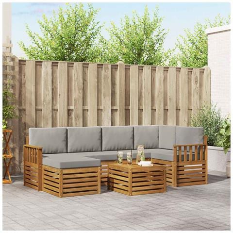 Set divani con cuscino 7 pcs Grigio Naturale e Chiaro - Foto 2