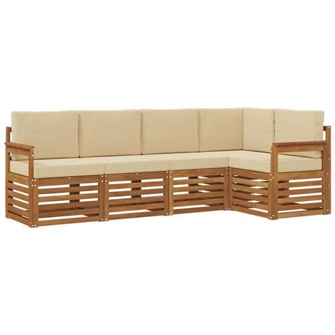 Set divani 5 pcs Naturale e Beige Legno di Acacia Massello - Foto 1