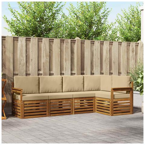 Set divani 5 pcs Naturale e Beige Legno di Acacia Massello - Foto 2