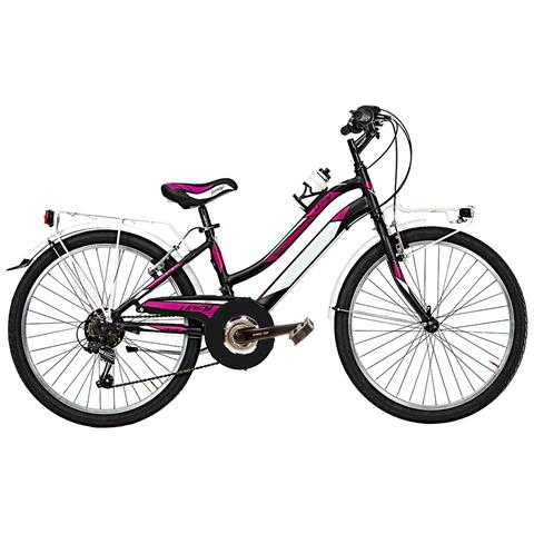Bici Da Ragazza Mountain Bike 24 Mtb Lincy Bicicletta Ly24c6v Con Cambio 6v Completa Di Accessori Con Luci A Led - 35 Nero Opaco Fuxia - Foto 1