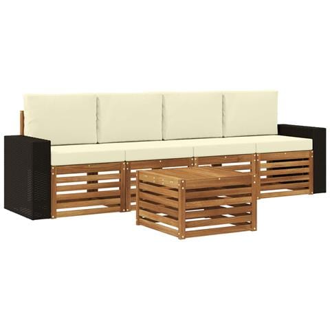 Set di divani da esterno con cuscino 5 pcs Naturale e Crema - Foto 1