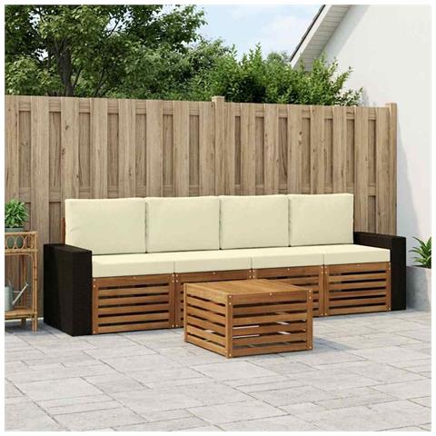 Set di divani da esterno con cuscino 5 pcs Naturale e Crema - Foto 2