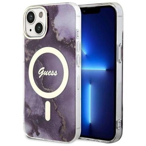 Guess Guhmp14shtmrsu Custodia Per Iphone 14 6,1 Viola /viola Golden Marble Magsafe - Foto 1