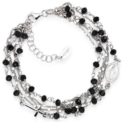 Bracciale In Argento 925 - Collezione Rosari - Colore Rodio - Misura Unica Cristalli Neri (lungh. 16 + 3 Cm) - Foto 4