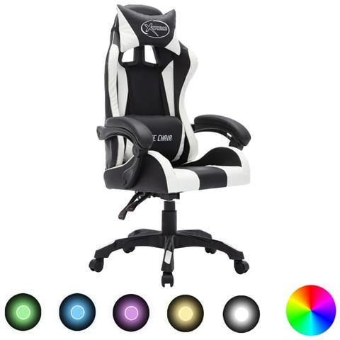 Sedia Da Gaming Con Luci A Led Rgb Bianca E Nera In Similpelle - Foto 1