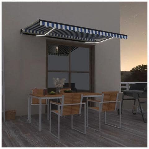 Tenda da Sole Retrattile Manuale con LED 400x350 cm Blu Bianco - Foto 2