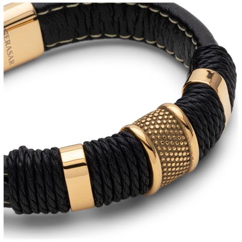 Bracciale da Uomo in Pelle, ""Ring"", 23cm, Oro - Foto 2