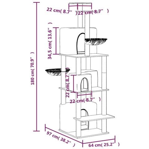 Albero Per Gatti Con Tiragraffi In Sisal Grigio Scuro 180 Cm - Foto 6