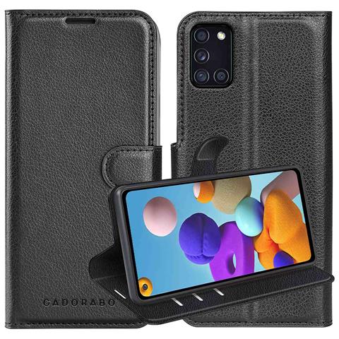 Custodia Compatibile Con Samsung Galaxy A21s In Nero Carbone - Coperchio Protettiva Con Chiusura Magnetica, Funzione Stand E Tasca Per Le Carte - Foto 1