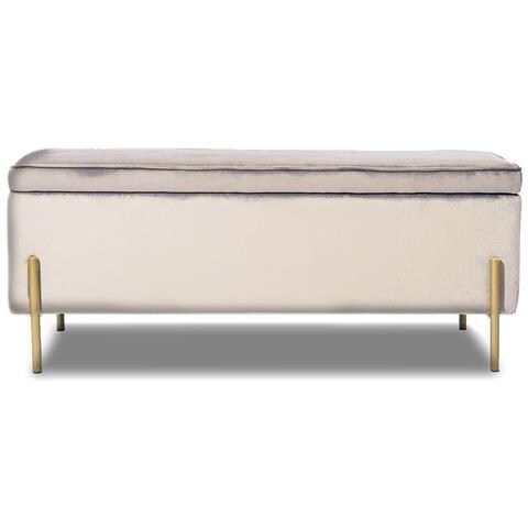 Cassapanca Pouf Contenitore Panca Sgabello Poggiapiedi In Tessuto Velluto Beige - Foto 2