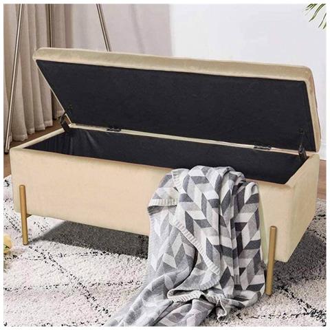 Cassapanca Pouf Contenitore Panca Sgabello Poggiapiedi In Tessuto Velluto Beige - Foto 1